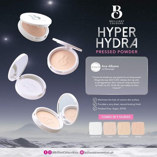 Brilliant Colours Hyper Hydra Pressed Powder with UVA+UVB Protection Broad Spectrum SPF 50