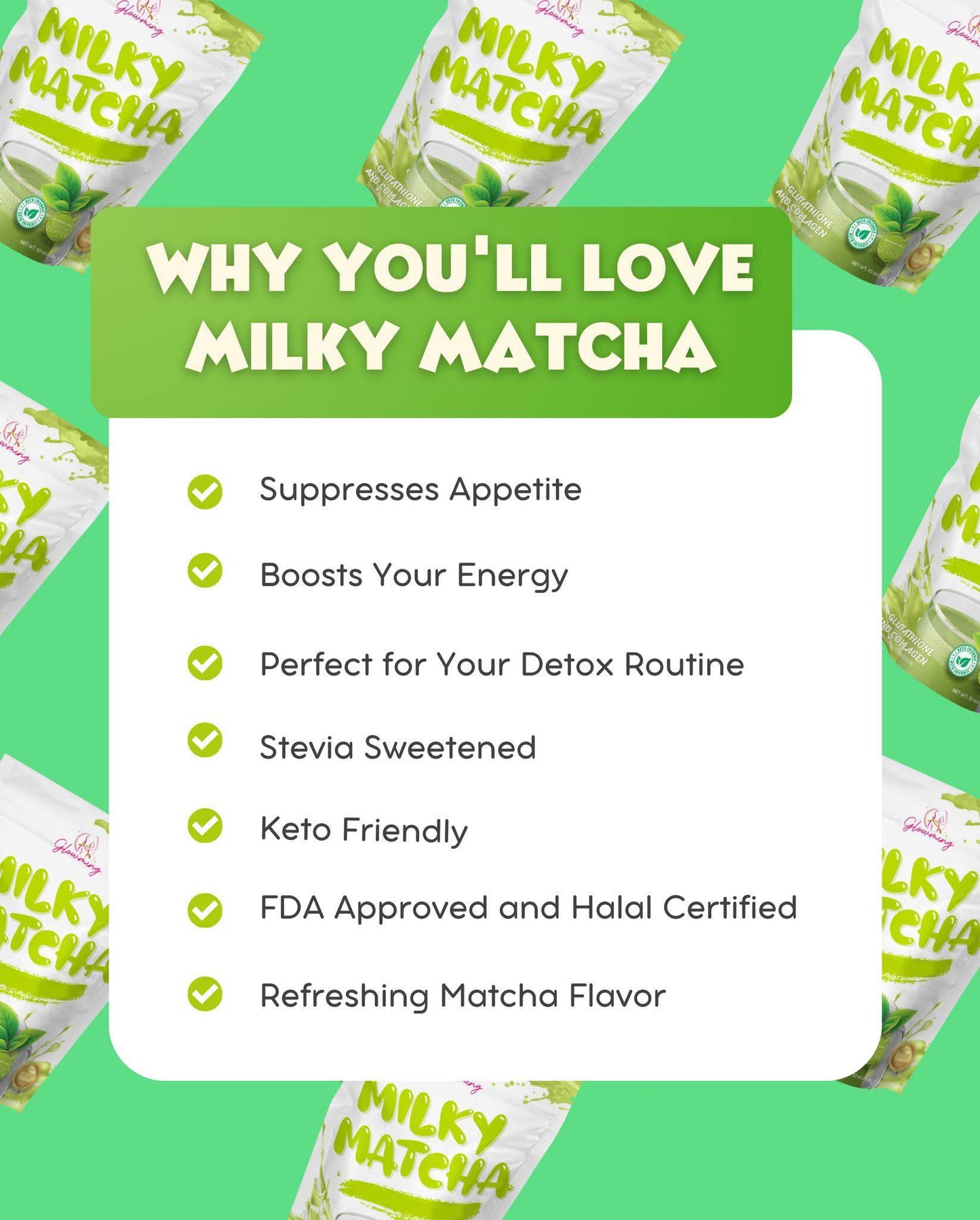 Glowming Shape Milky Matcha Appetite Suppressant Drink with Glutathione and Collagen