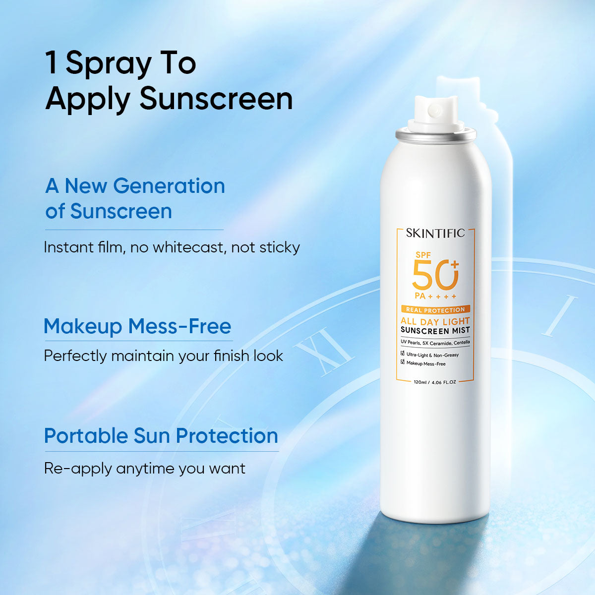 SKINTIFIC - All Day Light Sunscreen Mist SPF50 PA++++ 50mL