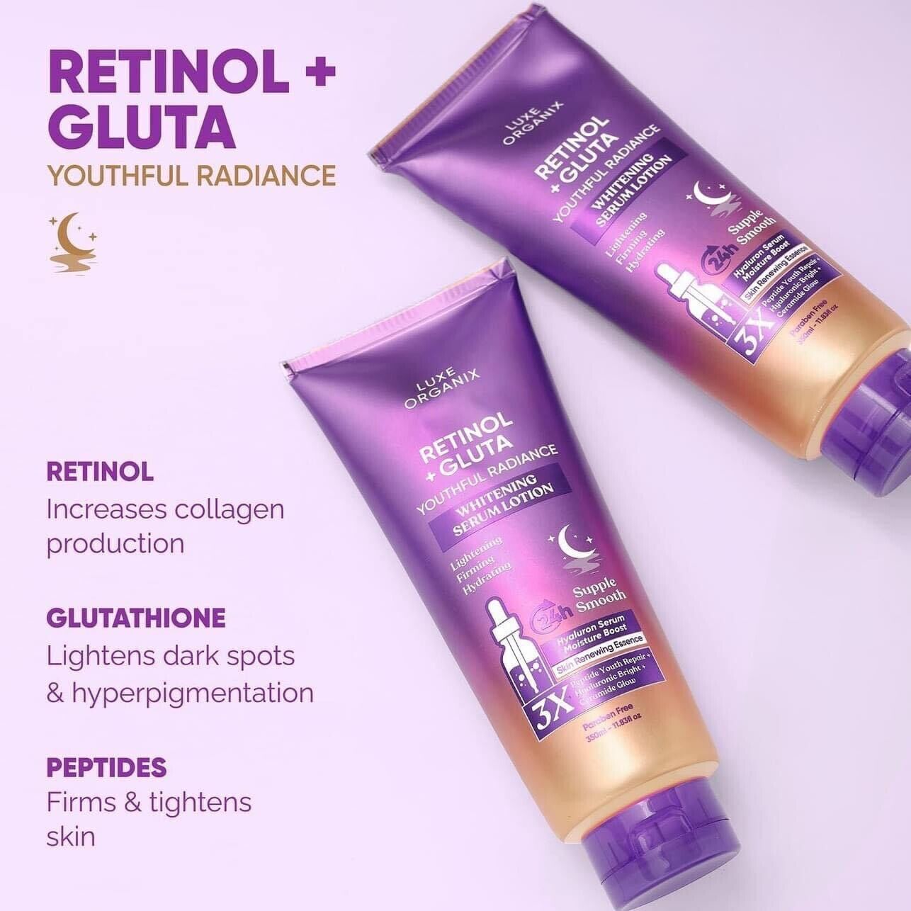 Luxe Organix Retinol+Gluta Whitening Serum Lotion 350mL