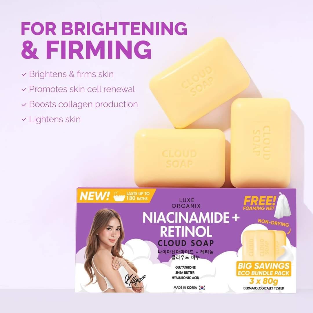 Luxe Organix Niacinamide + Retinol Cloud Soap Bundle Pack 80gx3