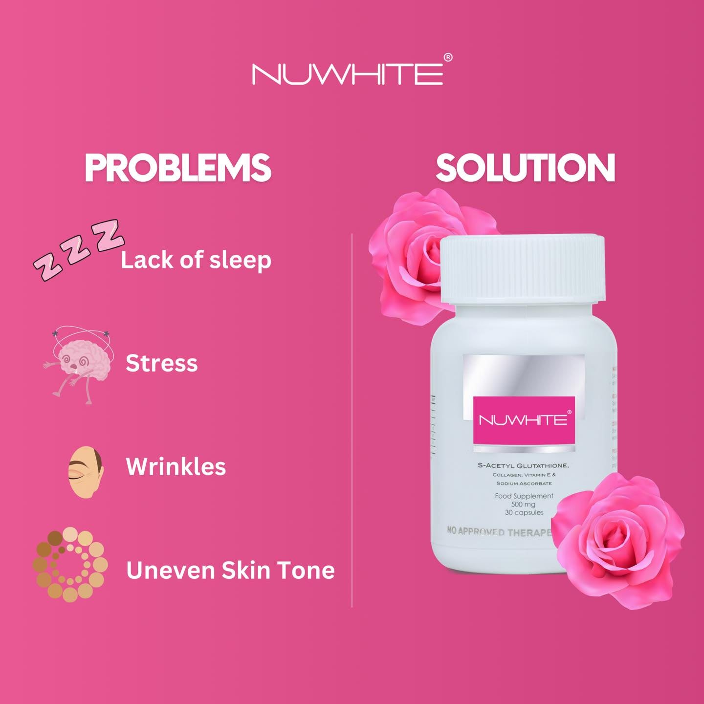 NUWHITE S-Acetyl Glutathione 500mg 30capsules Bee Beauty Essentials NUWHITE S-Acetyl Glutathione 500mg 30capsules Bee Beauty Essentials