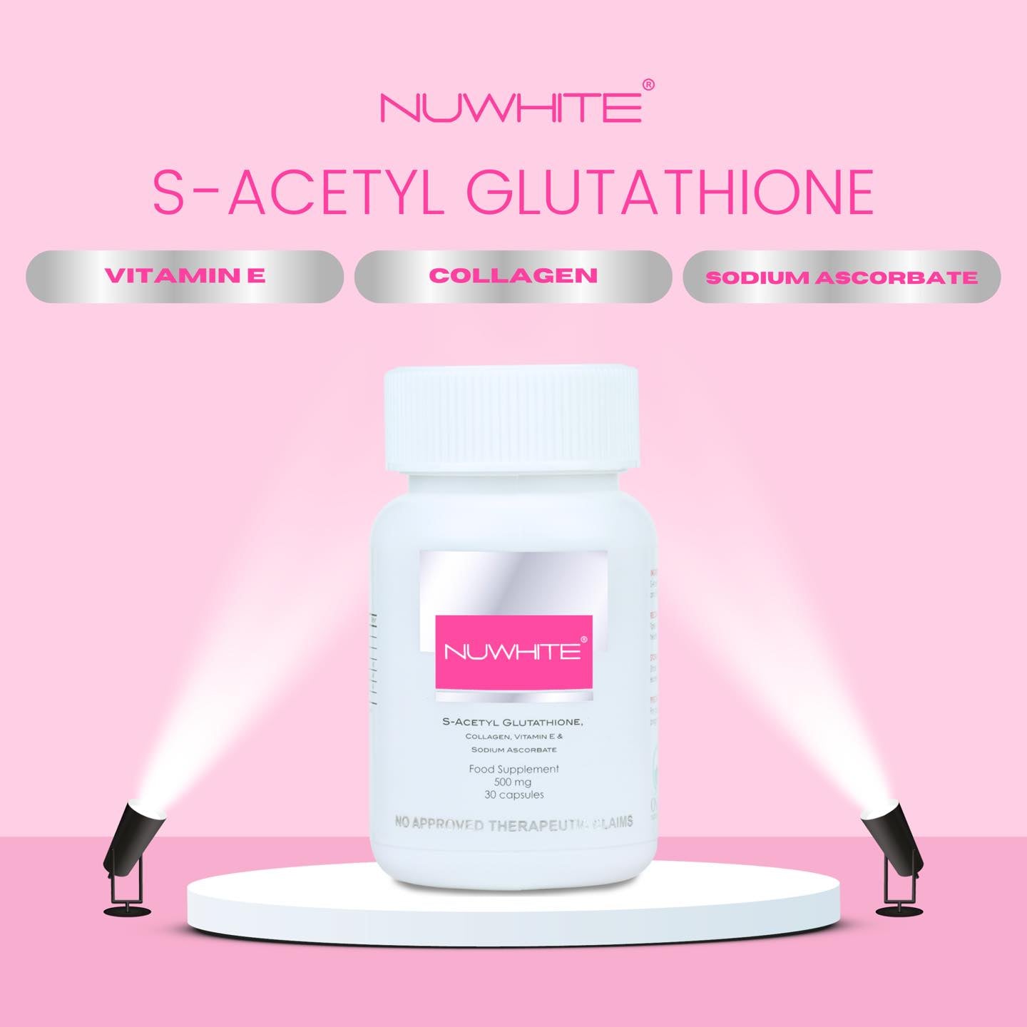 NUWHITE S-Acetyl Glutathione 500mg 30capsules – Bee Beauty Essentials