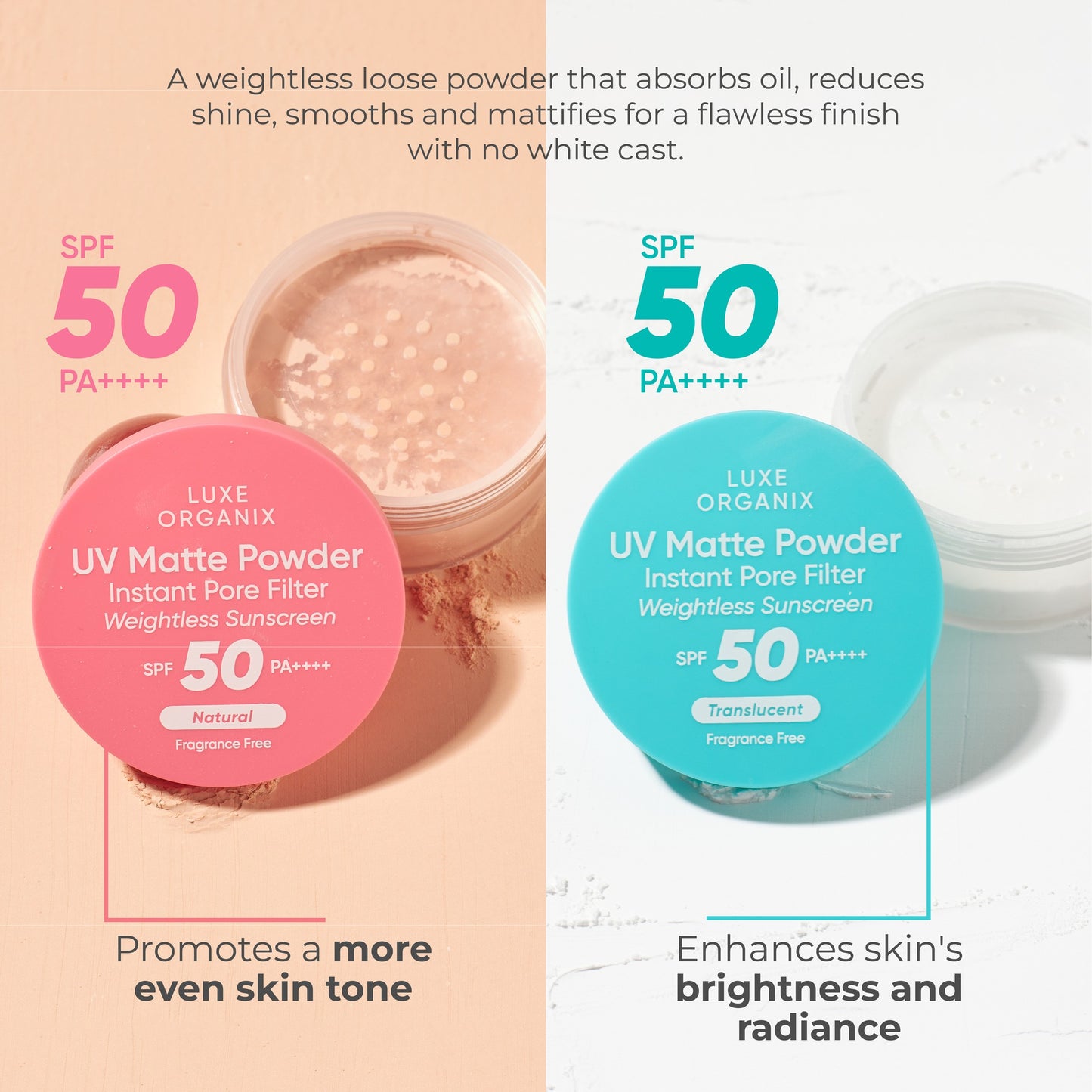 Luxe Organix UV Matte Powder Instant Pore Filter Weightless Sunscreen SPF50 PA++++