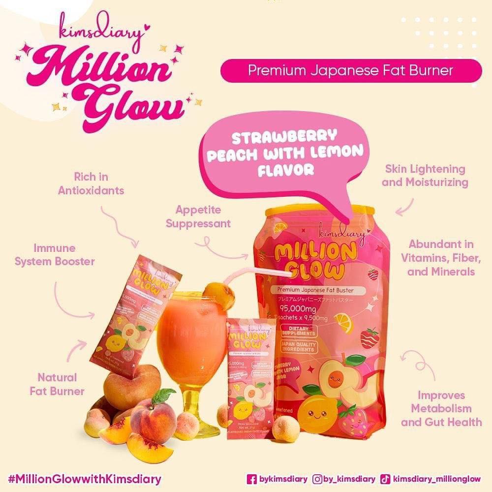 Million Glow Premium Japanese Fat Buster Strawberry Peach with Lemon Flavor 21gx10s