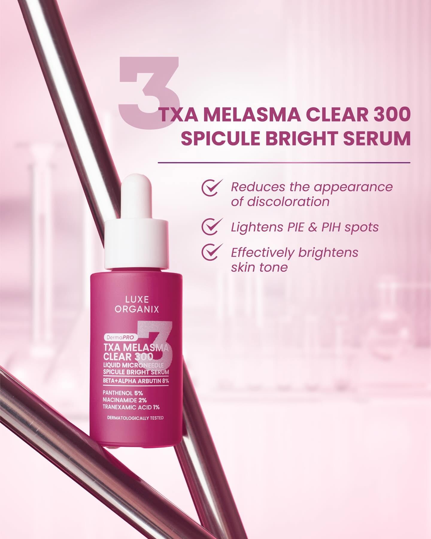 Luxe Organix TXA Melasma Clear 300 Liquid Microneedle Spicule Bright Serum 30mL