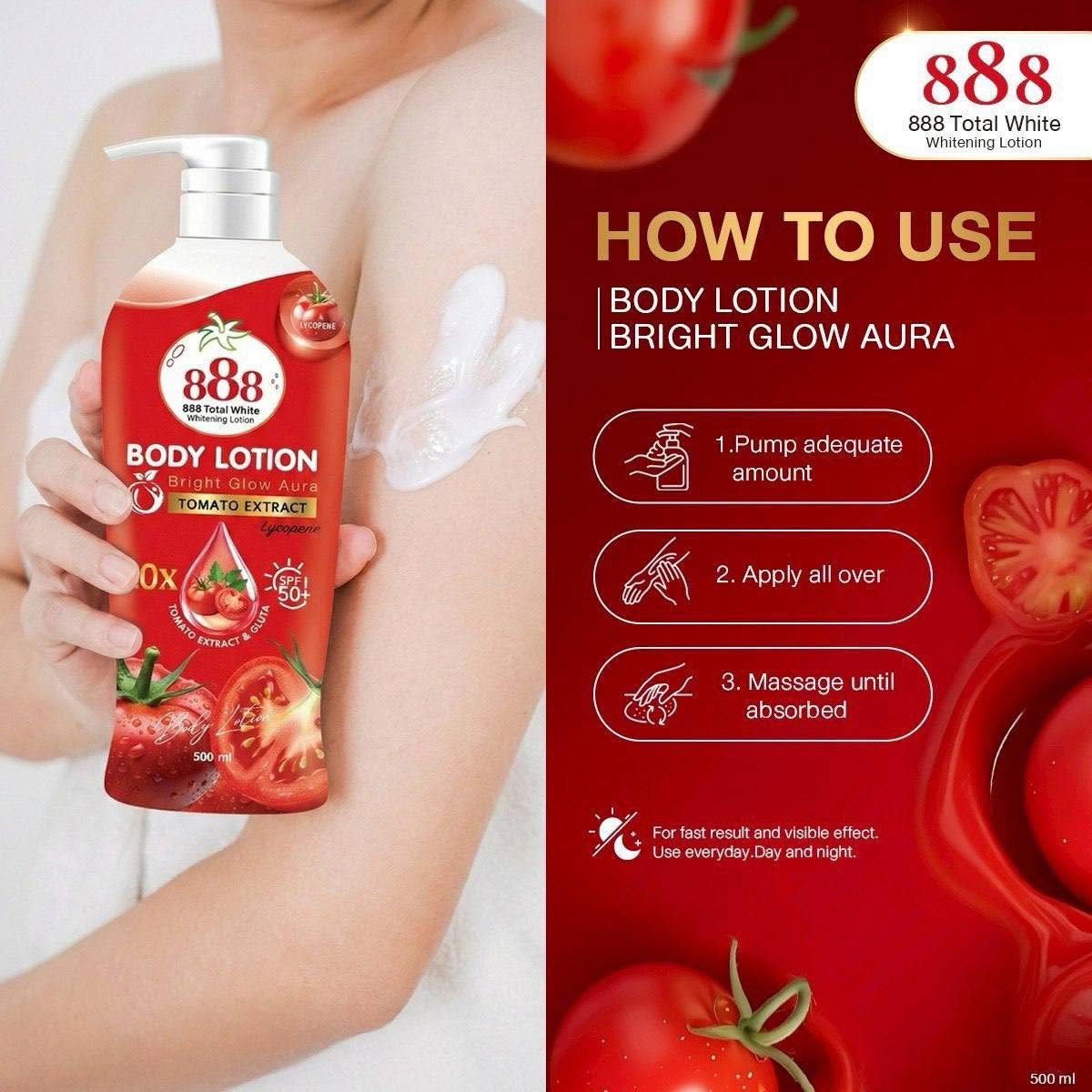 888 Body Lotion Bright Glow Aura SPF 50+ 500mL