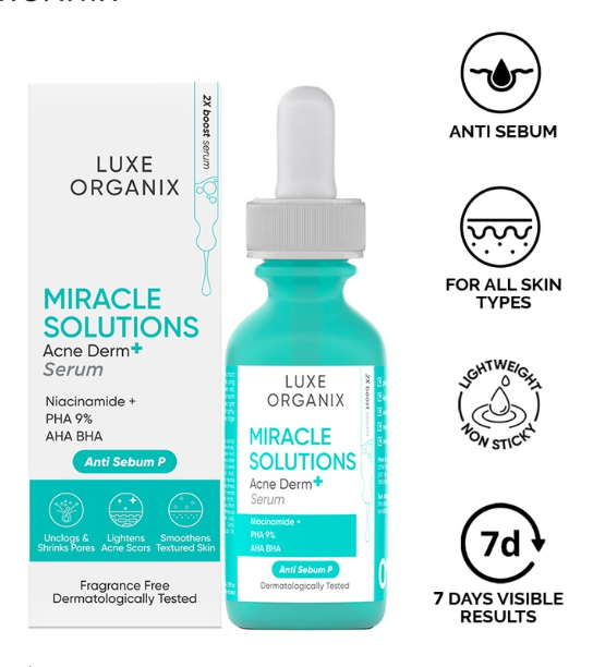 Luxe Organix Miracle Solutions Acne Derm + Serum 30mL