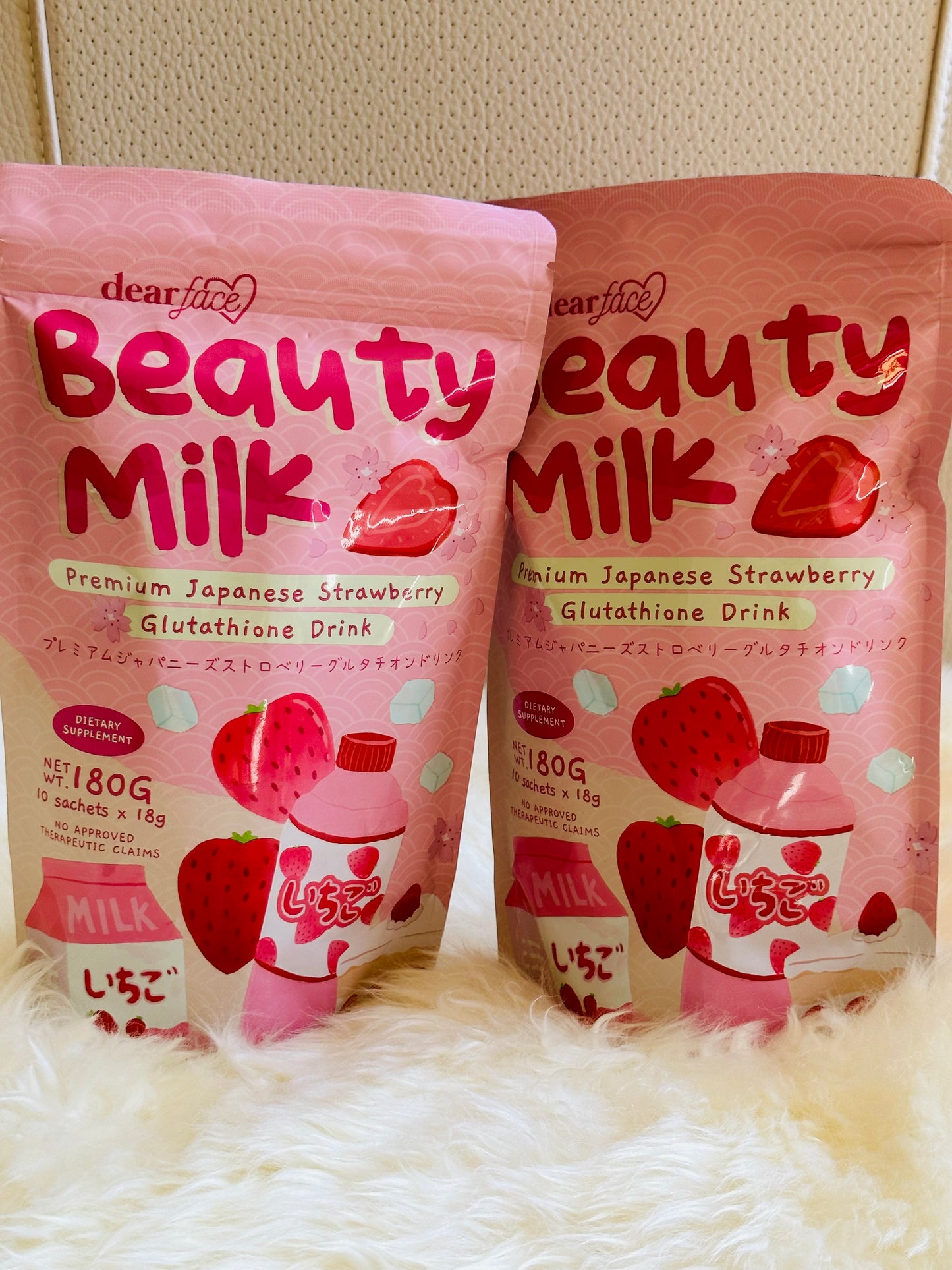 Dear Face Beauty Milk Premium Japanese Strawberry Glutathione Drink (18g x 10 sachets)