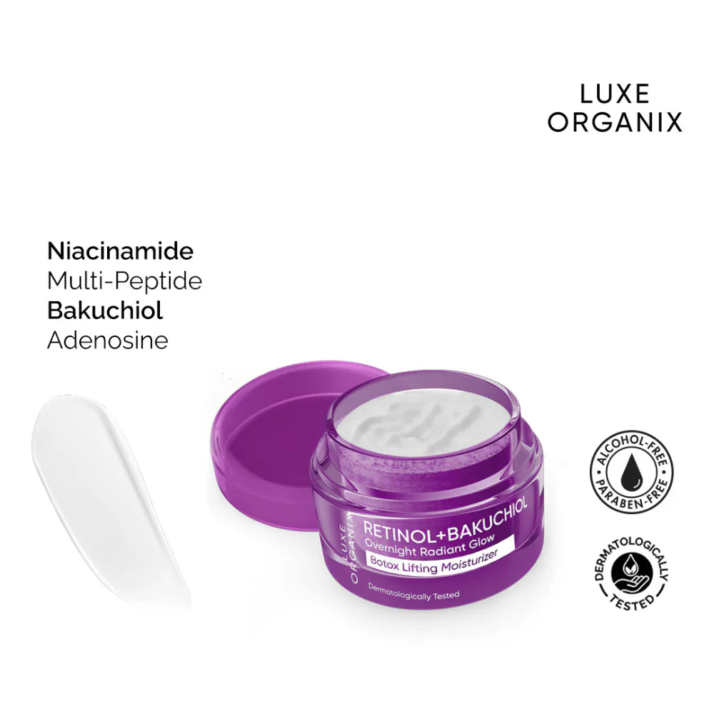 Luxe Organix Retinol+Bakuchiol Overnight Radiant Glow Botox Lifting Moisturizer 50g