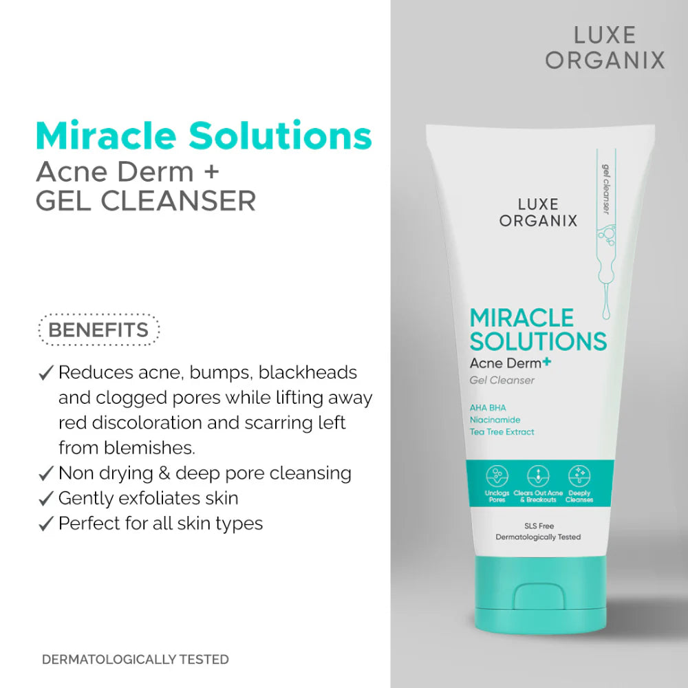 Luxe Organix Miracle Solutions Acne Derm+ Gel Cleanser 150g