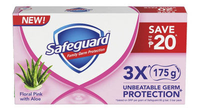 Safeguard Family Germ Protection Floral Pink with Aloe 3x175g
