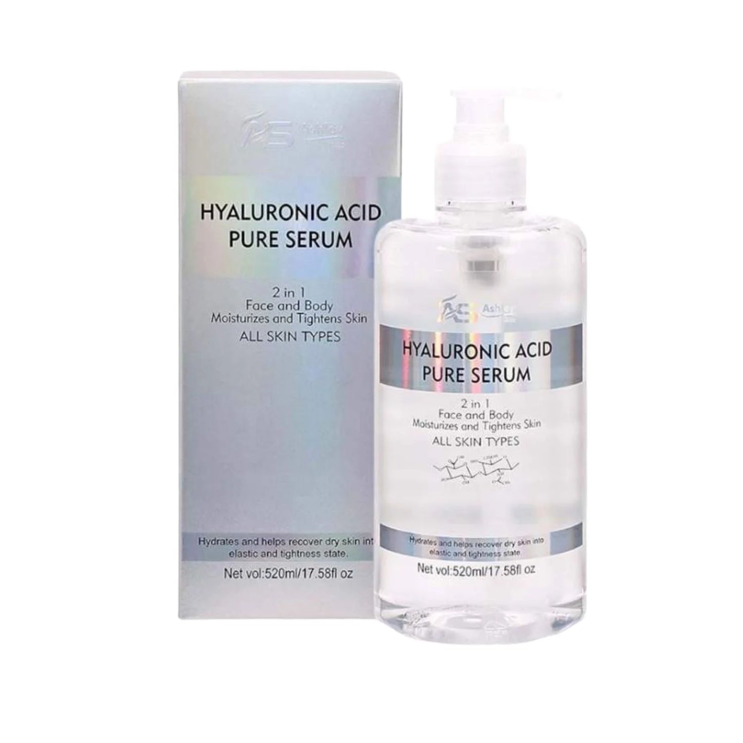 Ashley Hyaluronic Acid Pure Serum 2n1 Face and Body Moisturizes and Tightens Skin 520mL