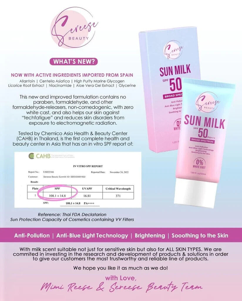 Sereese Beauty Sun Milk with SPF 50 (0% White Cast) 50 ml