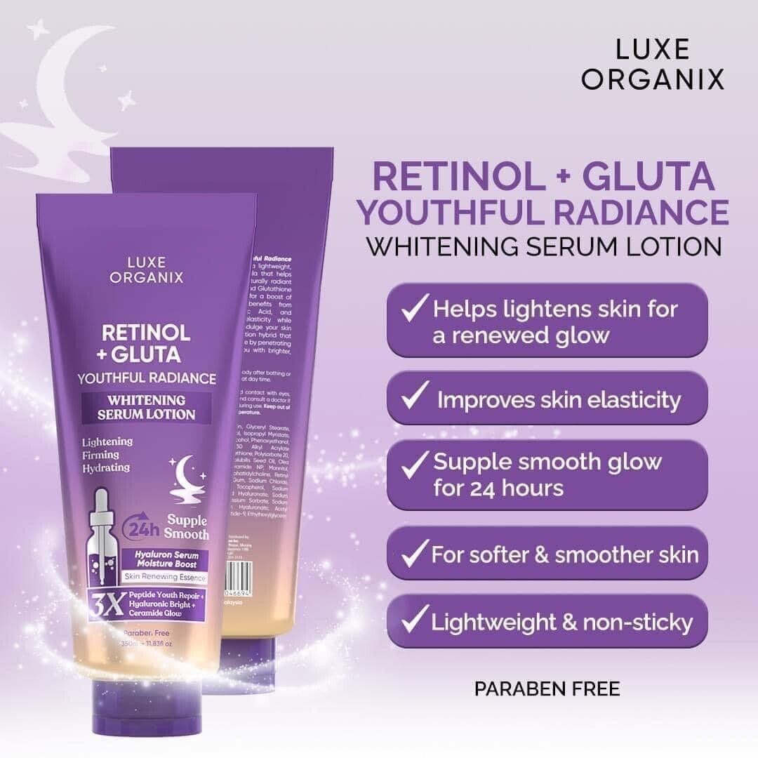 Luxe Organix Retinol+Gluta Whitening Serum Lotion 350mL