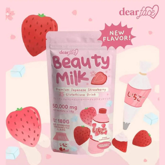 Dear Face Beauty Milk Premium Japanese Strawberry Glutathione Drink (18g x 10 sachets)