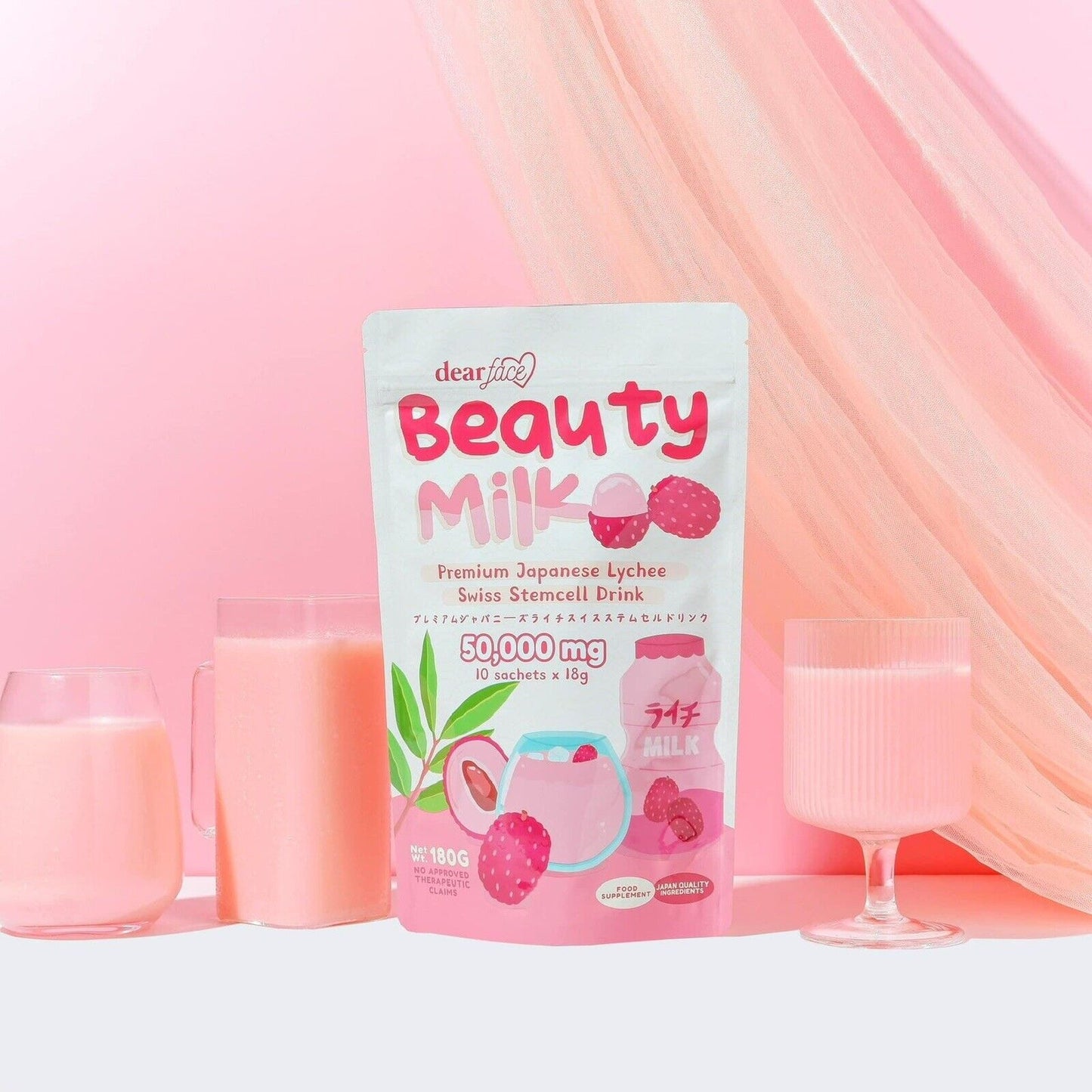 Dear Face Beauty Milk Premium Japanese Lychee Swiss Stemcell Drink (18g x 10 sachets)